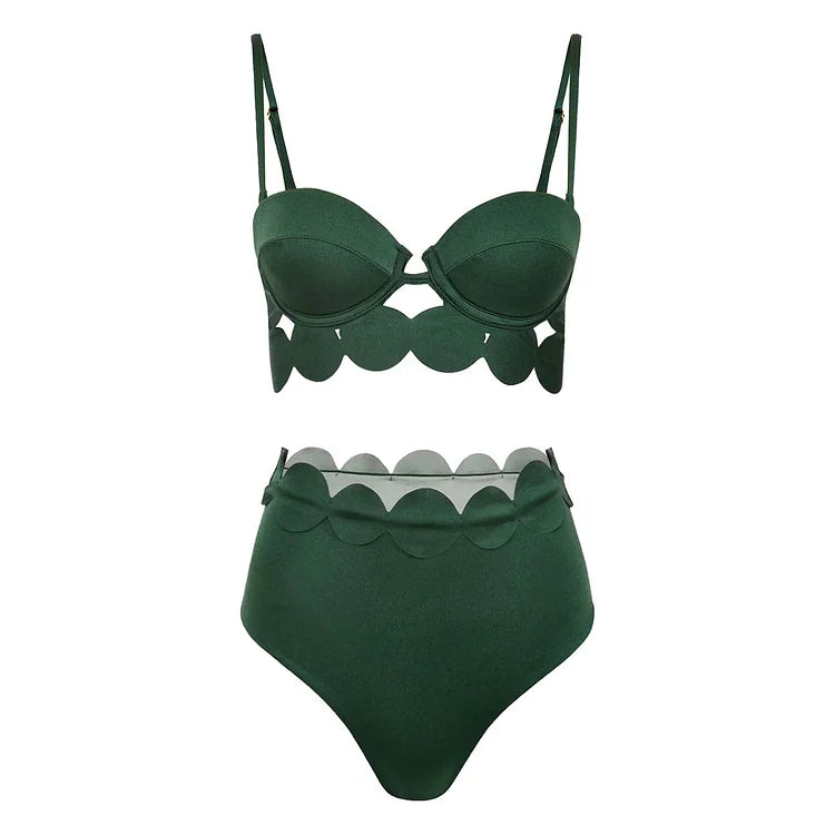 Yeşil Lazer Kesim Dairesel Bikini Takımı