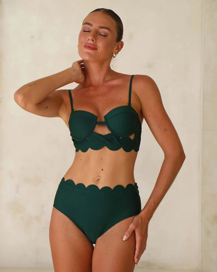Yeşil Lazer Kesim Dairesel Bikini Takımı