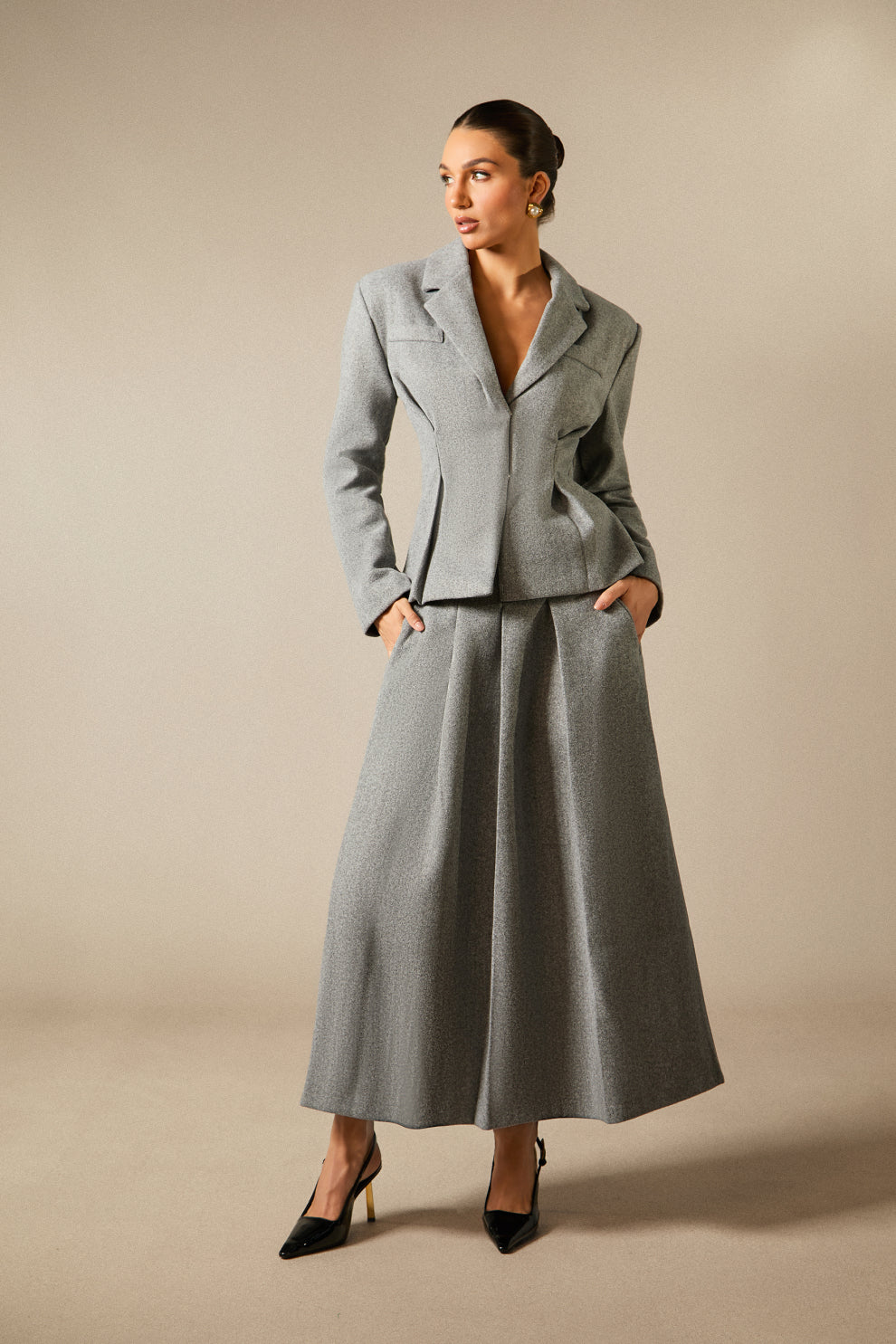 Georgia Yaka Blazer Midi Etek Takımı