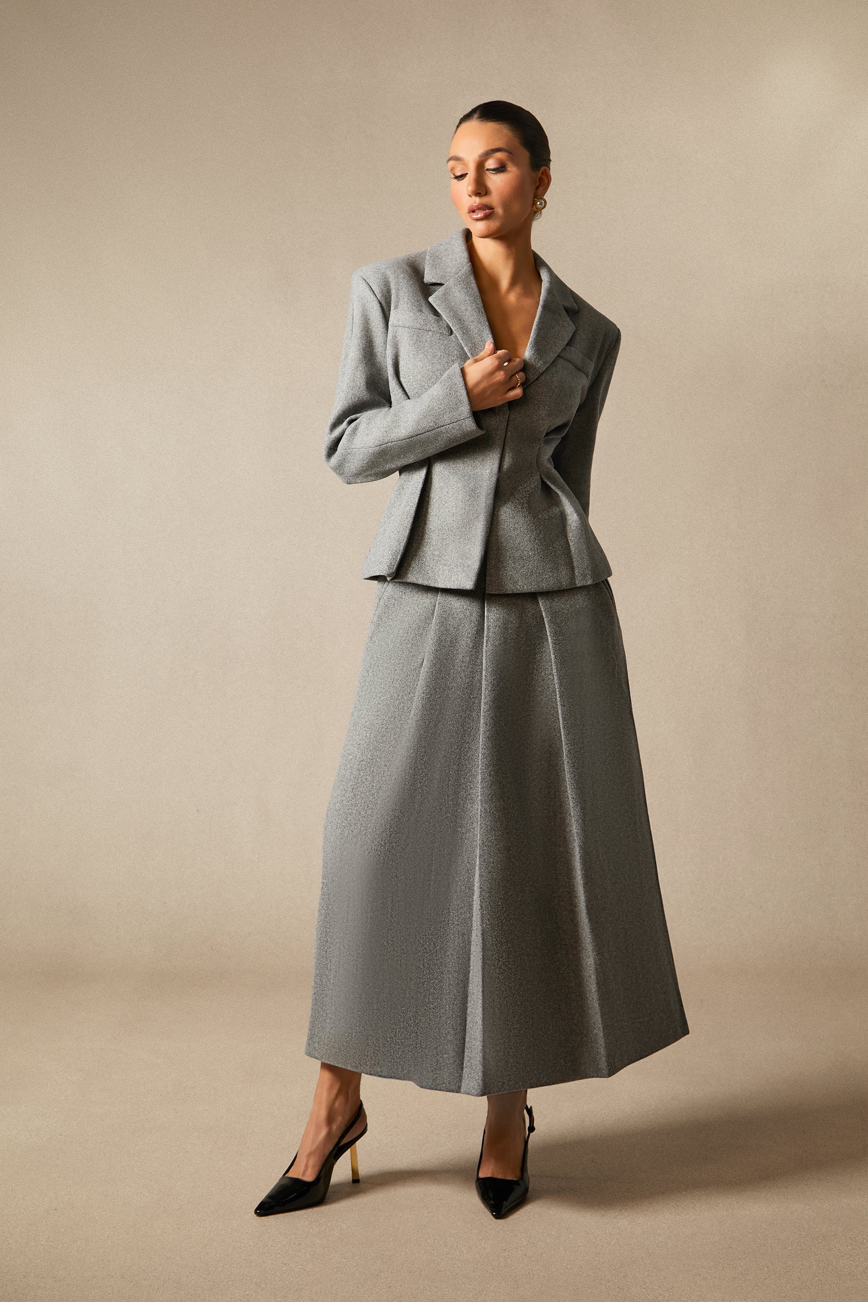Georgia Yaka Blazer Midi Etek Takımı