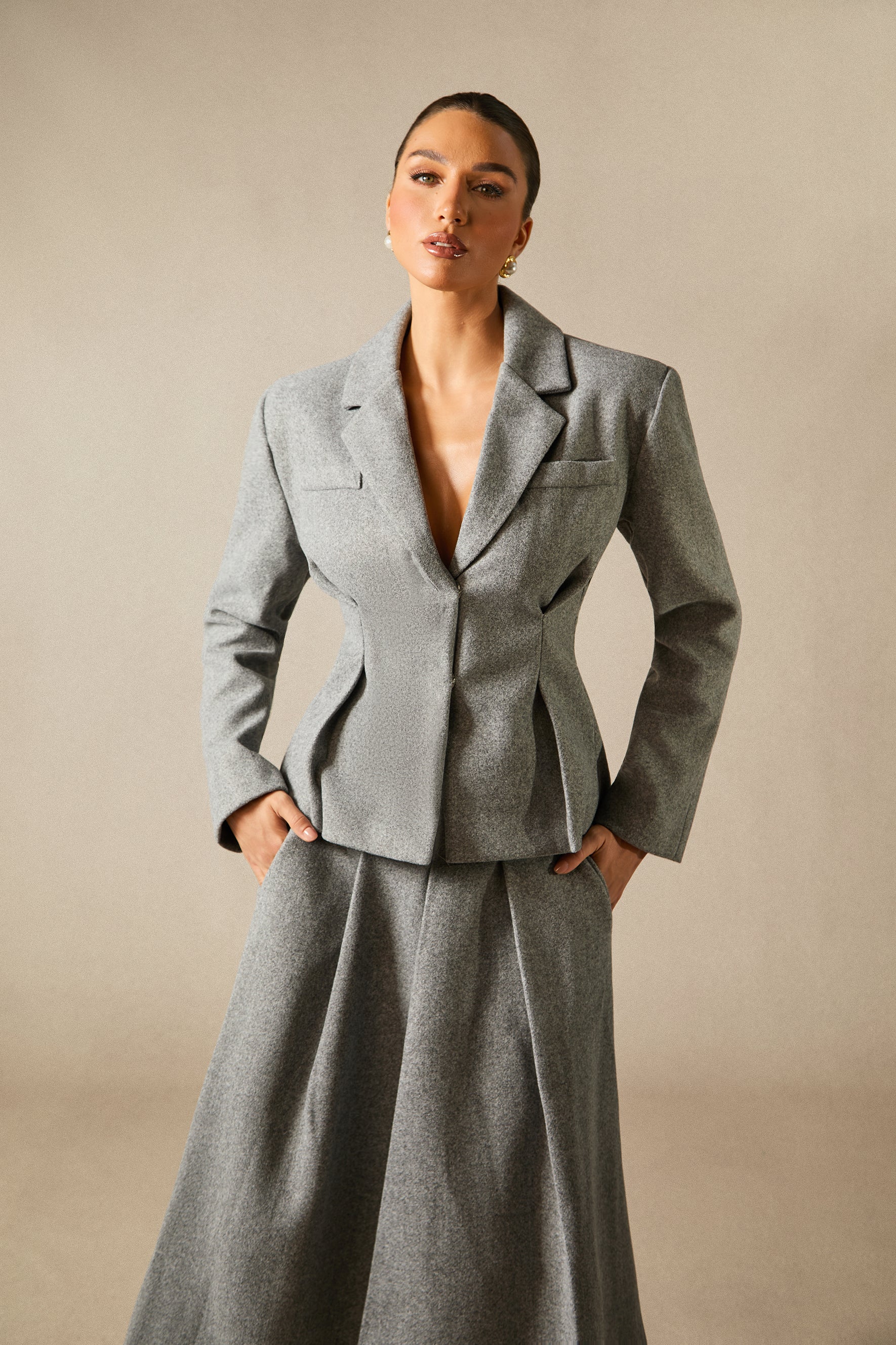 Georgia Yaka Blazer Midi Etek Takımı