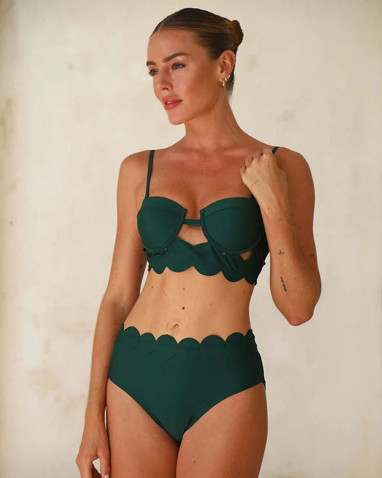 Yeşil Lazer Kesim Dairesel Bikini Takımı