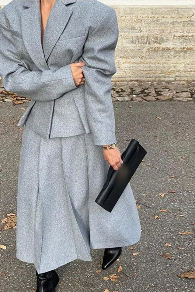 Georgia Yaka Blazer Midi Etek Takımı