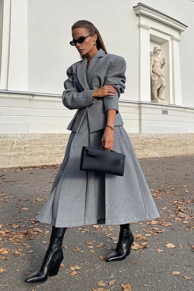 Georgia Yaka Blazer Midi Etek Takımı