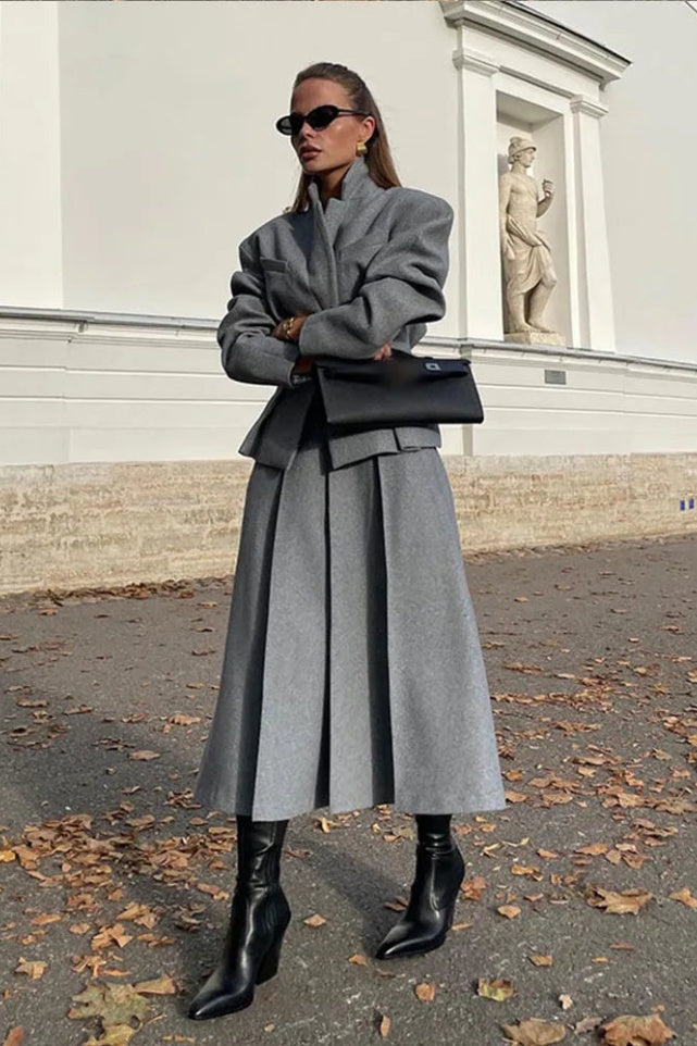 Georgia Yaka Blazer Midi Etek Takımı