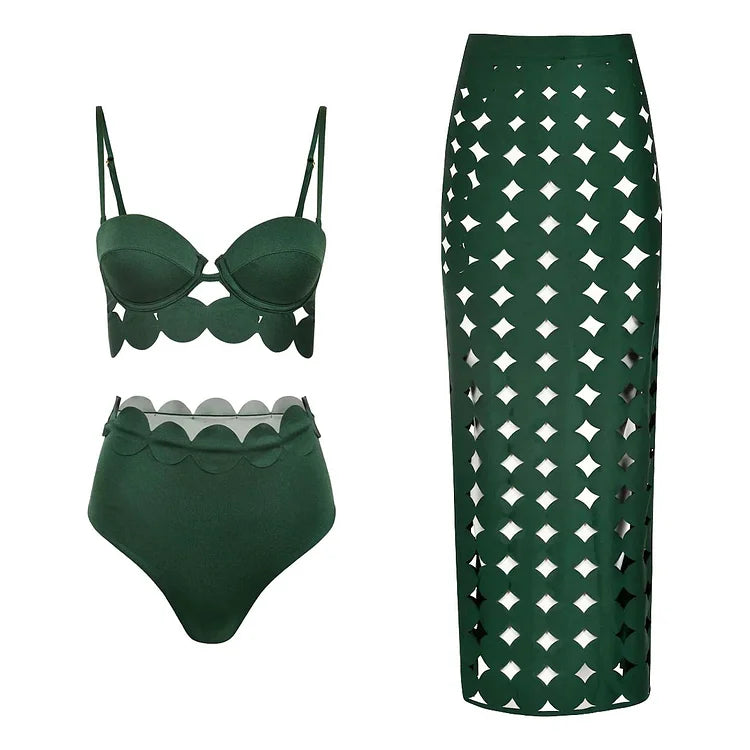 Yeşil Lazer Kesim Dairesel Bikini Takımı